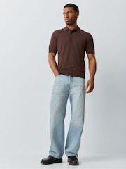 BOSS Brown Nolano Regular Fit Knitted Polo Shirt - Image 2 of 6