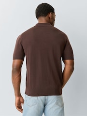 BOSS Brown Nolano Regular Fit Knitted Polo Shirt - Image 3 of 6