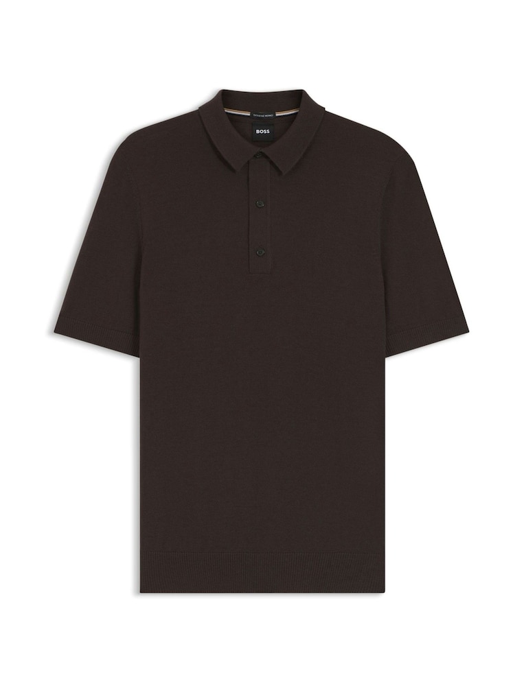 BOSS Brown Nolano Regular Fit Knitted Polo Shirt - Image 6 of 6