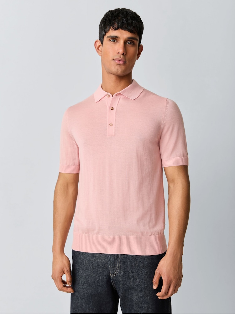 BOSS Pink Nolano Regular Fit Knitted Polo Shirt - Image 1 of 5