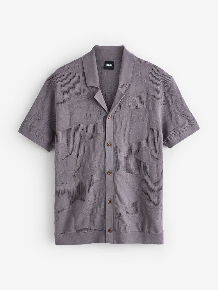 BOSS Purple Noy Regular Fit Pattern Knitted Shirt - Image 5 of 5