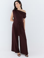 Chocolate Brown Ruched Occasion Jumpsuit - Image 1 of 5