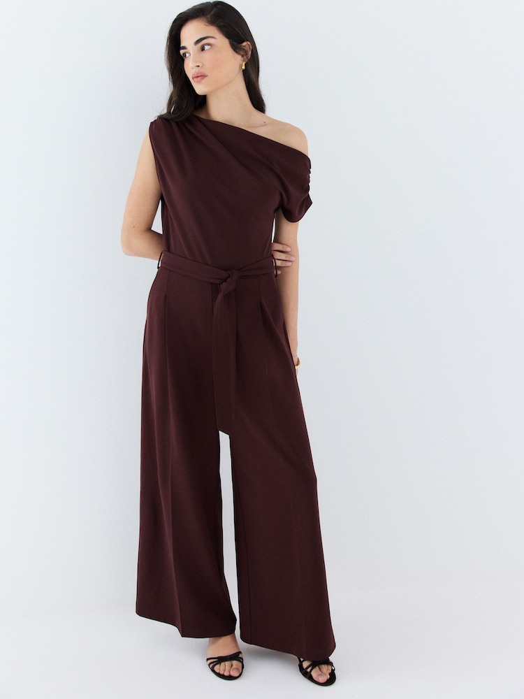 Chocolate Brown Ruched Occasion Jumpsuit - Image 1 of 5 Chocolate Brown Ruched Occasion Jumpsuit - Image 1 of 5