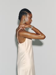 Champagne Gold Satin Cowl Neck Wedding Guest Bridesmaid Maxi Dress - Image 5 of 8