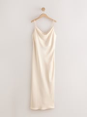 Champagne Gold Satin Cowl Neck Wedding Guest Bridesmaid Maxi Dress - Image 6 of 8