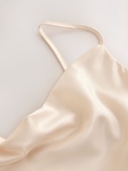 Champagne Gold Satin Cowl Neck Wedding Guest Bridesmaid Maxi Dress - Image 7 of 8
