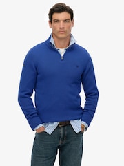 Superdry Blue Cotton Half Zip Knit Jumper - Image 1 of 5