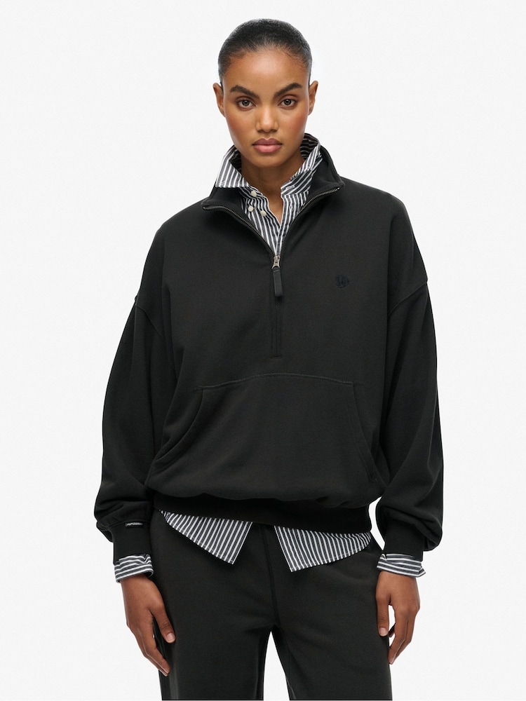 Superdry Grey Studios Half Zip Sweat Top - Image 1 of 6 Superdry Grey Studios Half Zip Sweat Top - Image 1 of 6