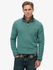 Superdry Green Cotton Half Zip Knit Jumper - Image 1 of 4