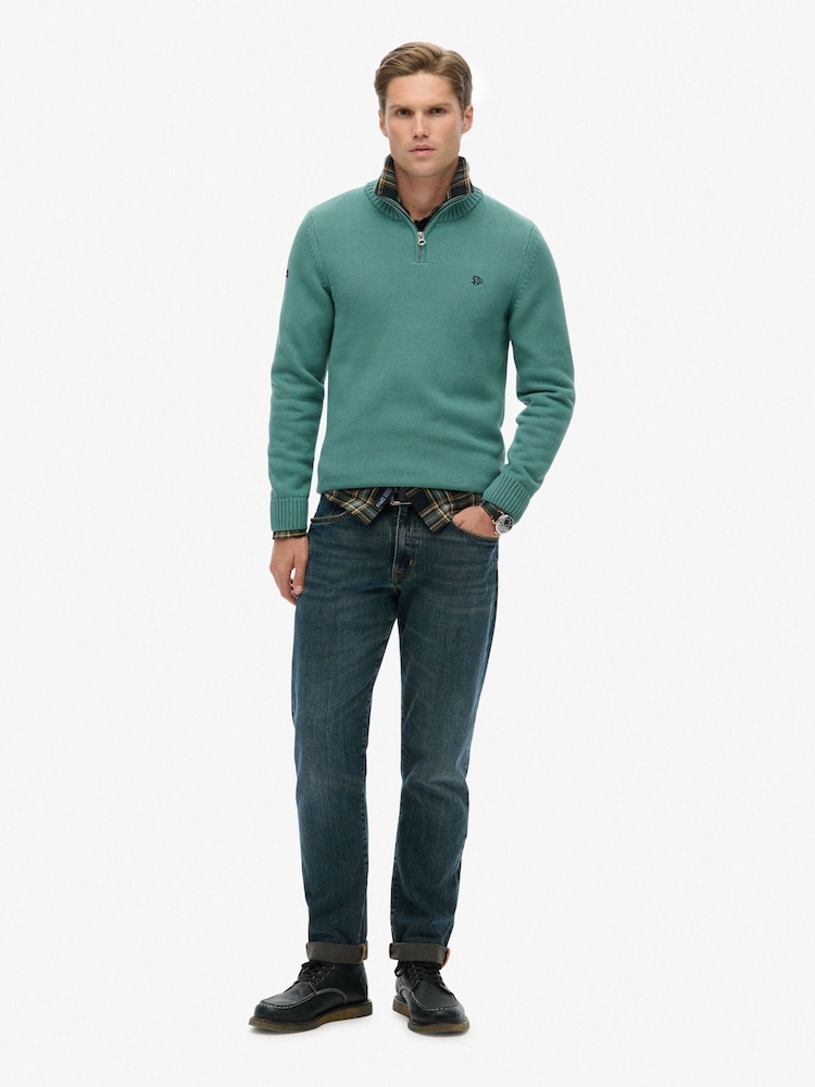 Superdry Green Cotton Half Zip Knit Jumper - Image 2 of 4 Superdry Green Cotton Half Zip Knit Jumper - Image 2 of 4