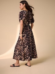 Animal Print Puff Sleeve Midi Dress - Image 4 of 7