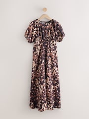 Animal Print Puff Sleeve Midi Dress - Image 5 of 7