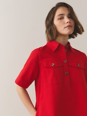 Red Overhead Twill Shirt Dress - Image 2 of 7