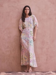 Multi Floral Print Puff Sleeve Midi Dress - Image 2 of 5