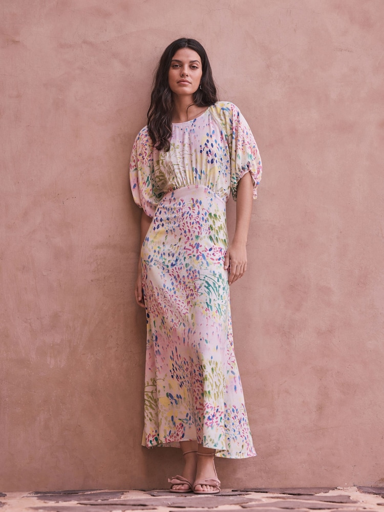 Multi Floral Print Puff Sleeve Midi Dress - Image 2 of 5