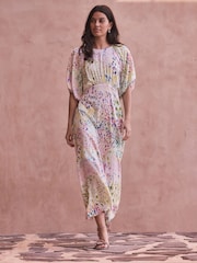 Multi Floral Print Puff Sleeve Midi Dress - Image 3 of 5