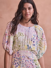 Multi Floral Print Puff Sleeve Midi Dress - Image 5 of 5