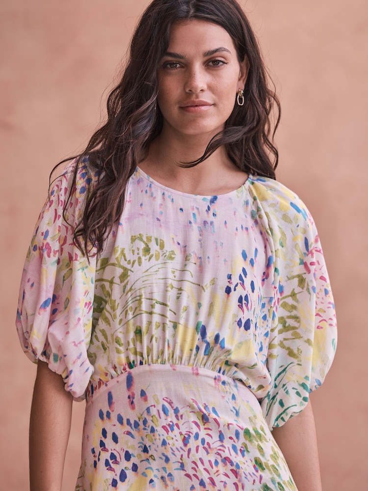 Multi Floral Print Puff Sleeve Midi Dress - Image 5 of 5