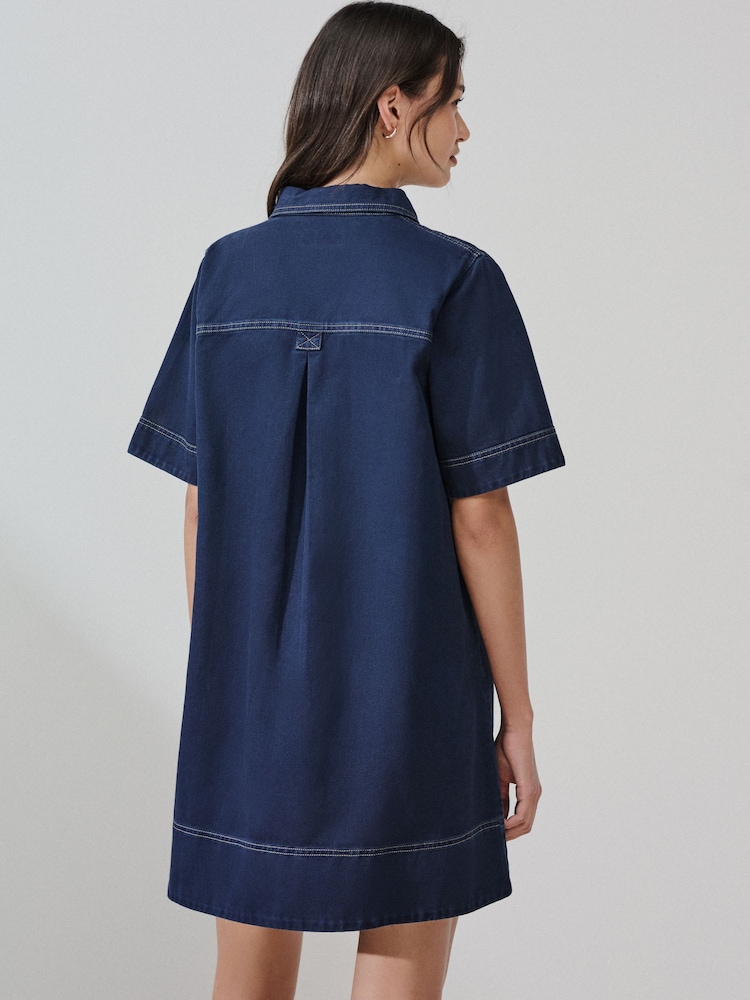Indigo Blue Overhead Twill Shirt Dress - Image 2 of 4