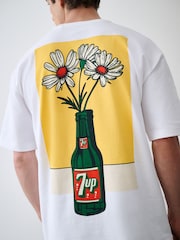 White 7Up Flower Graphic Relaxed Fit T-Shirt - Image 1 of 10