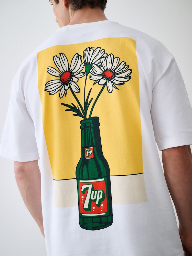 White 7Up Flower Graphic Relaxed Fit T-Shirt - Image 1 of 10