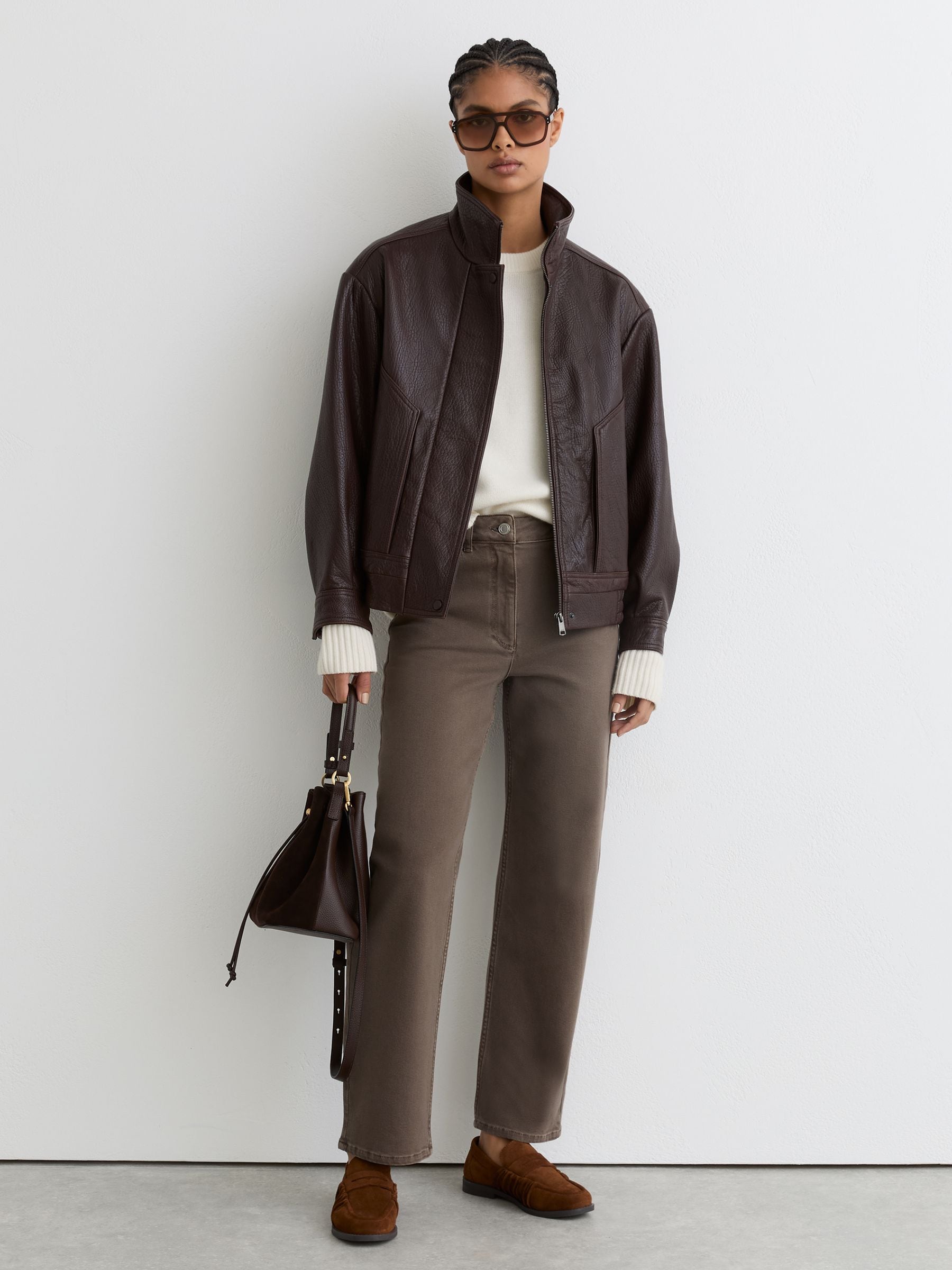 Reiss Mocha Brown Mid-rise Straight-leg Jeans