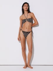 Reiss Chocolate Brown/Ivory Hennel Polka-Dot Side-Tie Bikini Bottoms - Image 1 of 7