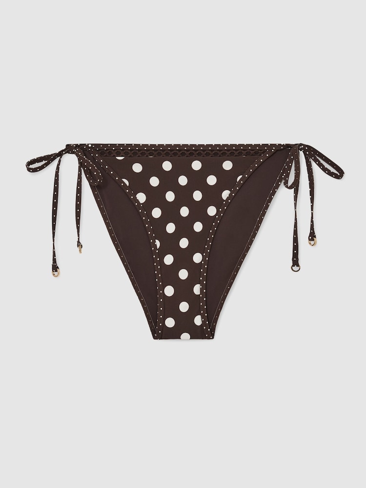 Reiss Chocolate Brown/Ivory Hennel Polka-Dot Side-Tie Bikini Bottoms - Image 2 of 7 Reiss Chocolate Brown/Ivory Hennel Polka-Dot Side-Tie Bikini Bottoms - Image 2 of 7