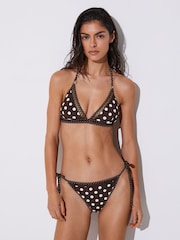 Reiss Chocolate Brown/Ivory Hennel Polka-Dot Side-Tie Bikini Bottoms - Image 5 of 7