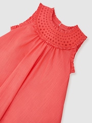 Reiss Coral Pink Larna 13-14 yrs Cotton Cutwork-Embroidery Swing Dress - Image 1 of 3