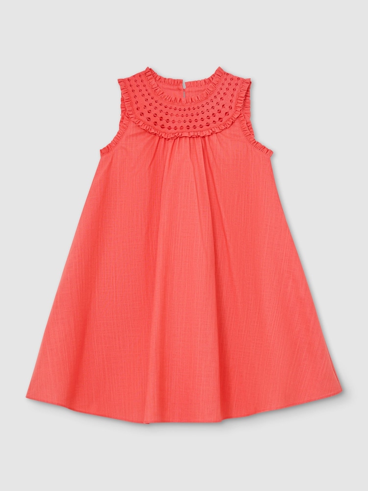 Reiss Coral Pink Larna 13-14 yrs Cotton Cutwork-Embroidery Swing Dress - Image 3 of 3