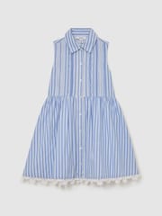 Reiss Blue/White Juliette 13-14 yrs Cotton Striped Lace-Trim Shirt Dress - Image 3 of 3