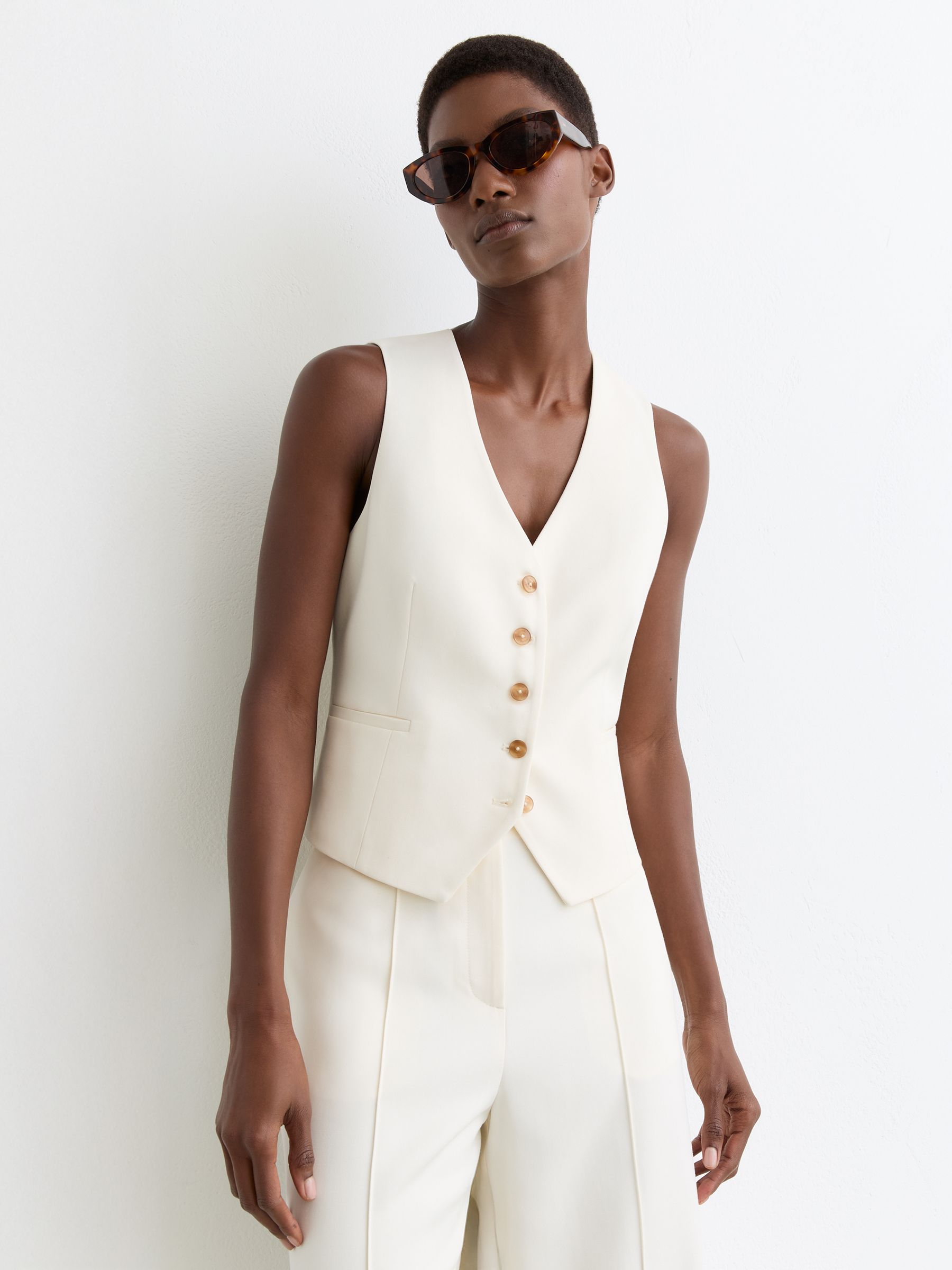 Buy Reiss Cream Malin Button-Through Tailored Waistcoat from Next USA