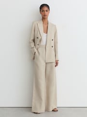 Reiss Neutral Kit Petite Linen Wide-Leg Suit Trousers - Image 1 of 9