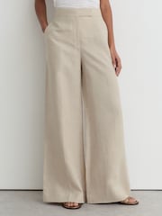 Reiss Neutral Kit Petite Linen Wide-Leg Suit Trousers - Image 3 of 9