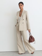 Reiss Neutral Kit Petite Linen Wide-Leg Suit Trousers - Image 5 of 9