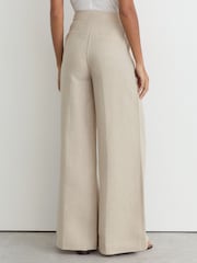 Reiss Neutral Kit Petite Linen Wide-Leg Suit Trousers - Image 6 of 9