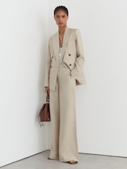 Reiss Neutral Kit Petite Linen Wide-Leg Suit Trousers - Image 7 of 9
