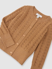 Reiss Bronze Fae Cotton And Wool Blend Pointelle Cardigan - Image 1 of 3