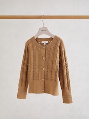 Reiss Bronze Fae Cotton And Wool Blend Pointelle Cardigan - Image 2 of 3