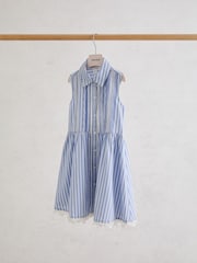 Reiss Blue/White Juliette 3-9 yrs Cotton Striped Lace-Trim Shirt Dress - Image 2 of 3