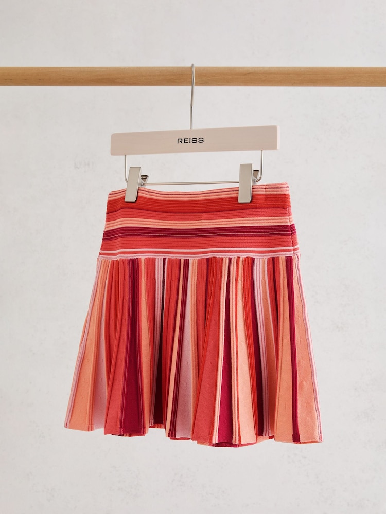 Reiss Red Milo 9-13 yrs Stripe-Knit Pleated Skirt - Image 1 of 3 Reiss Red Milo 9-13 yrs Stripe-Knit Pleated Skirt - Image 1 of 3