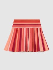 Reiss Red Milo 9-13 yrs Stripe-Knit Pleated Skirt - Image 2 of 3