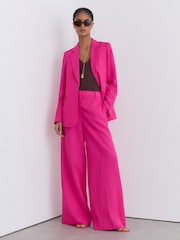 Reiss Pink Charli Petite Wide-Leg Pintuck Trousers with Linen - Image 1 of 9