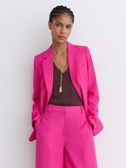 Reiss Pink Charli Petite Wide-Leg Pintuck Trousers with Linen - Image 5 of 9