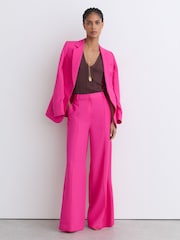 Reiss Pink Charli Petite Wide-Leg Pintuck Trousers with Linen - Image 7 of 9