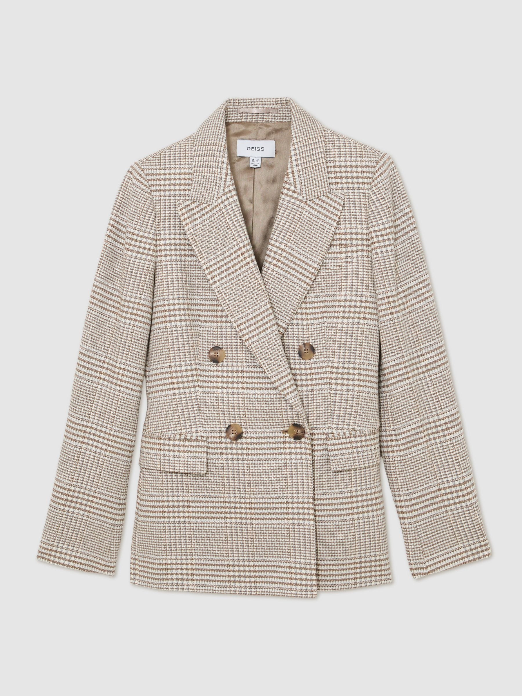 Buy Reiss Neutral Maxwell Double-Breasted Check Blazer Cotton