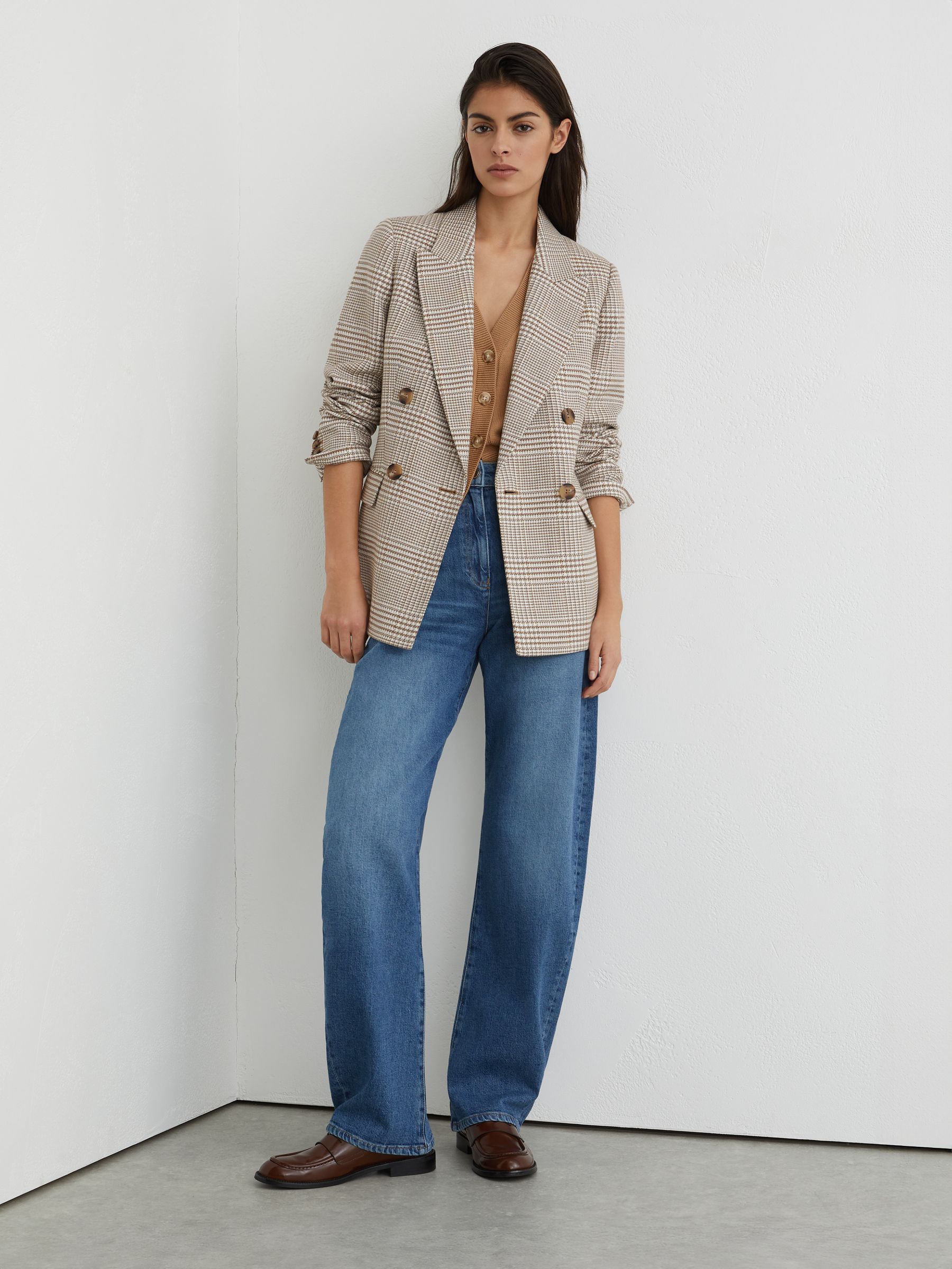 Buy Reiss Neutral Maxwell Double-Breasted Check Blazer Cotton