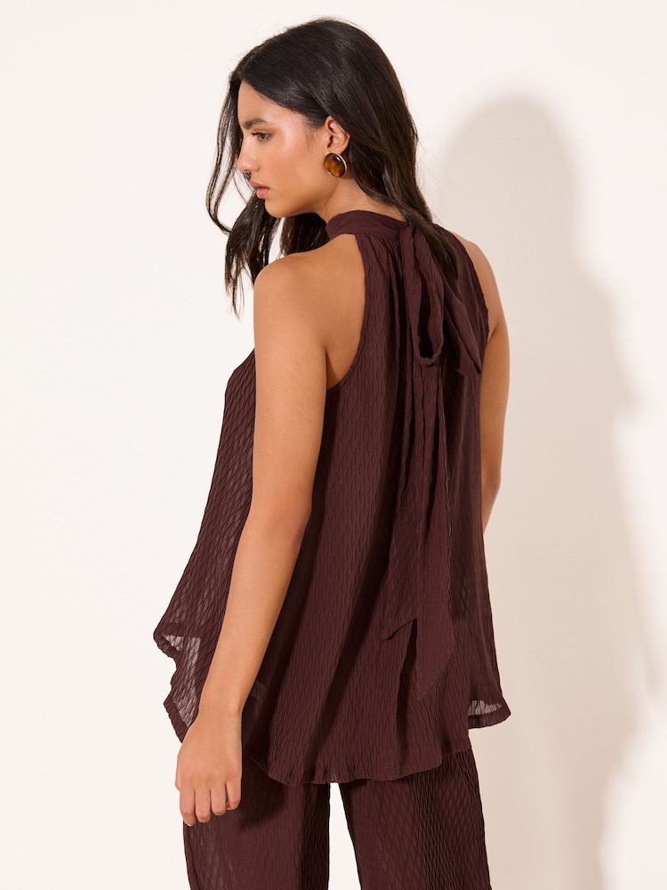 Lipsy Burgundy Red Plisse Halter Neck Top - Image 2 of 5