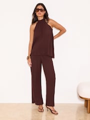 Lipsy Burgundy Red Plisse Halter Neck Top - Image 3 of 5